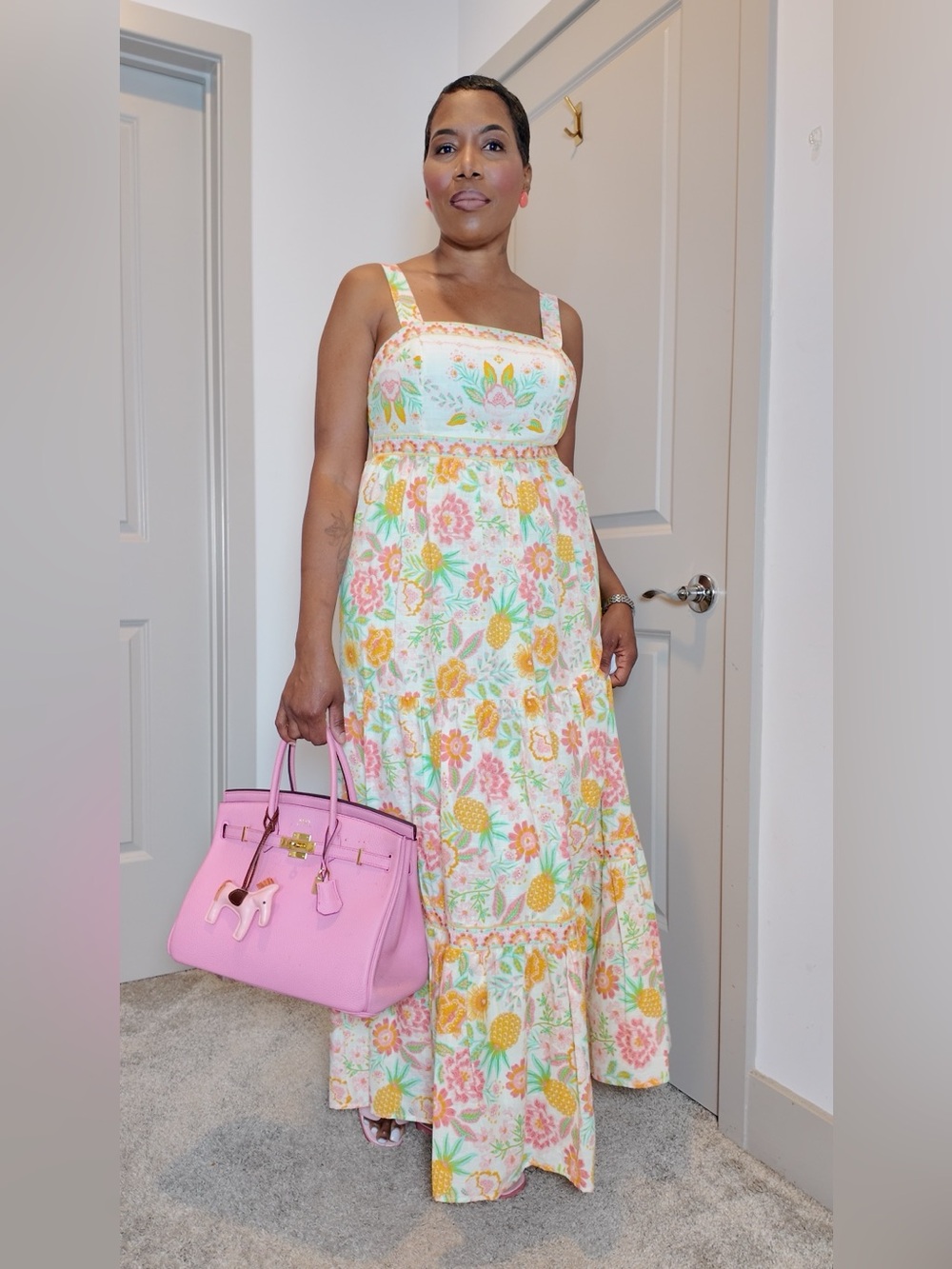 Floral Tiered Sundress in Pastel Yellow and Pink - Picture 2 of 14